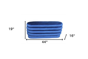 Homeroots 44" Blue Velvet Tufted Oval Ottoman   489311