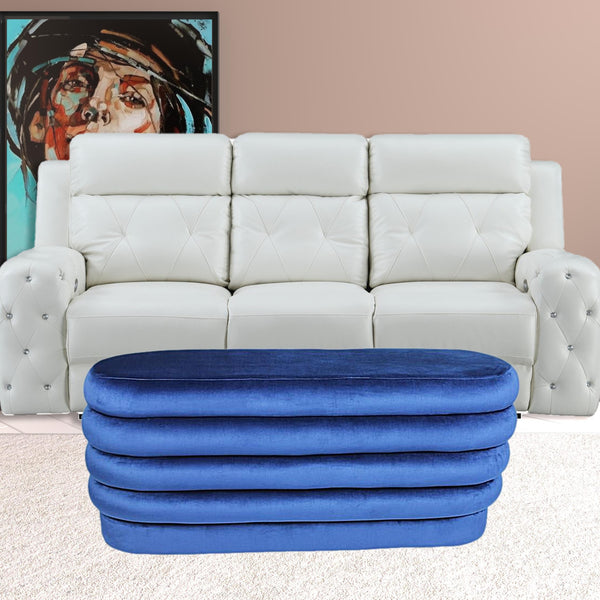 Homeroots 44" Blue Velvet Tufted Oval Ottoman   489311