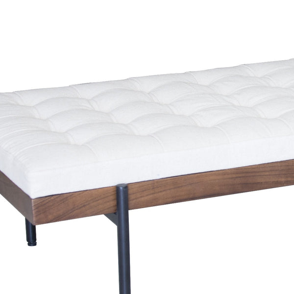 Homeroots 72" Black And Ivory Upholstered Cotton Blend Bedroom Bench  Solid Wood 489313