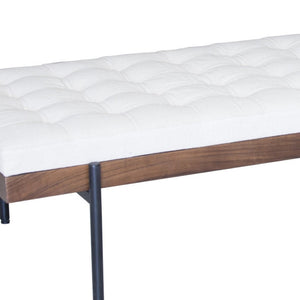 HomeRoots 72" Ivory Tufted Cotton Bench with Brown Black Acacia Wood & Metal Base – Elegant, Multi-Functional Seating 489313