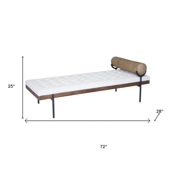HomeRoots 72" Ivory Tufted Cotton Bench with Brown Black Acacia Wood & Metal Base – Elegant, Multi-Functional Seating 489313