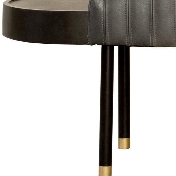 Homeroots 56" Dark Gray And Black Upholstered Genuine Leather Bench  Metal 489314