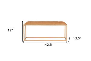 HomeRoots 43" Brown and Gold Upholstered Bench - Modern Leather Seating for Bedroom, Entryway, or Lounge 489315