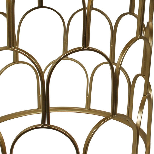 HomeRoots Set of Two Stylish White and Gold Nested Drum Tables with Mirrored Accents for Modern Spaces 489316