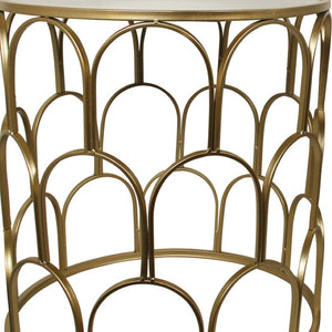 HomeRoots Set of Two Stylish White and Gold Nested Drum Tables with Mirrored Accents for Modern Spaces 489316