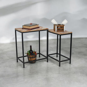 HomeRoots Set of Two Rustic Solid Wood and Steel Nested Tables for Chic Living Room & Entryway Décor 489317