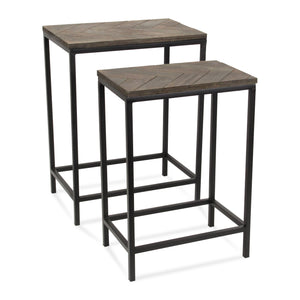 Homeroots Set Of Two 24" Black And Brown Solid Wood And Steel Nested Tables   489317
