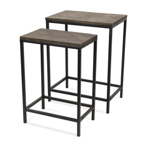 Homeroots Set Of Two 24" Black And Brown Solid Wood And Steel Nested Tables   489317