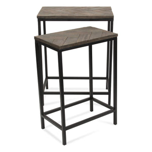 Homeroots Set Of Two 24" Black And Brown Solid Wood And Steel Nested Tables   489317