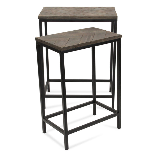 Homeroots Set Of Two 24" Black And Brown Solid Wood And Steel Nested Tables   489317
