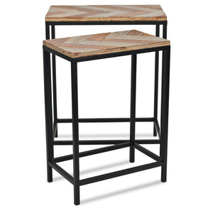HomeRoots Set of Two Rustic Solid Wood and Steel Nested Tables for Chic Living Room & Entryway Décor 489317