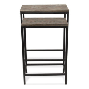 Homeroots Set Of Two 24" Black And Brown Solid Wood And Steel Nested Tables   489317