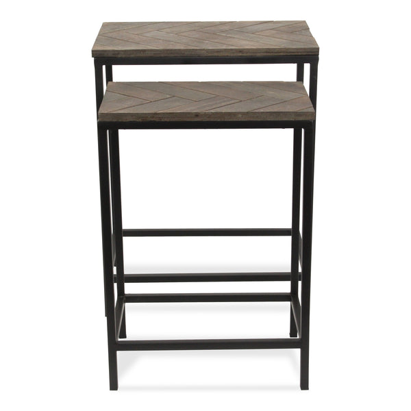 Homeroots Set Of Two 24" Black And Brown Solid Wood And Steel Nested Tables   489317
