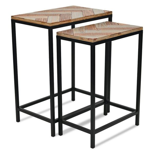 HomeRoots Set of Two Rustic Solid Wood and Steel Nested Tables for Chic Living Room & Entryway Décor 489317