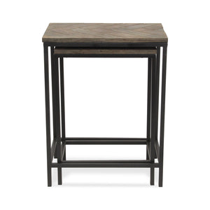 Homeroots Set Of Two 24" Black And Brown Solid Wood And Steel Nested Tables   489317