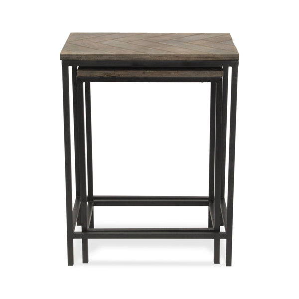 Homeroots Set Of Two 24" Black And Brown Solid Wood And Steel Nested Tables   489317
