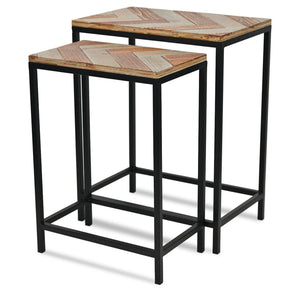 HomeRoots Set of Two Rustic Solid Wood and Steel Nested Tables for Chic Living Room & Entryway Décor 489317