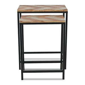 HomeRoots Set of Two Rustic Solid Wood and Steel Nested Tables for Chic Living Room & Entryway Décor 489317