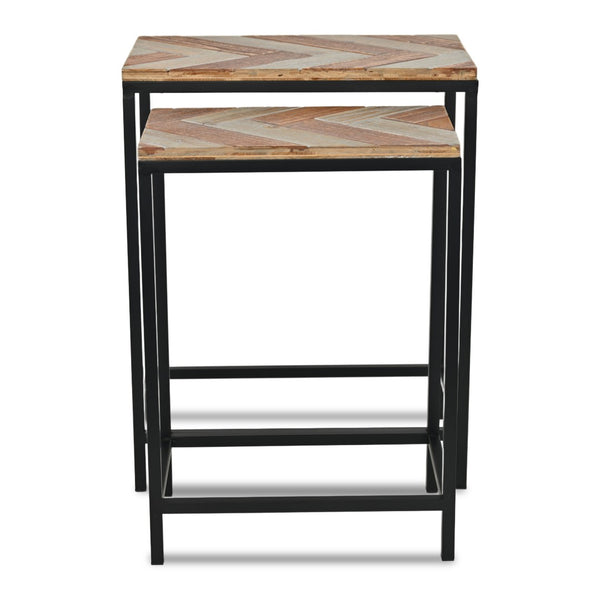 HomeRoots Set of Two Rustic Solid Wood and Steel Nested Tables for Chic Living Room & Entryway Décor 489317