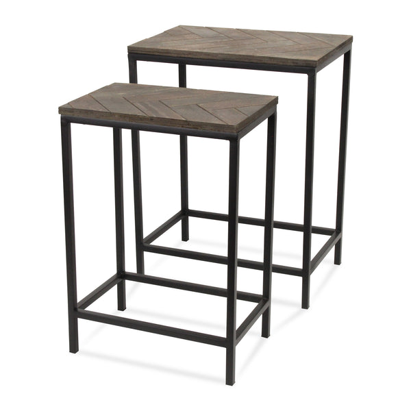 Homeroots Set Of Two 24" Black And Brown Solid Wood And Steel Nested Tables   489317