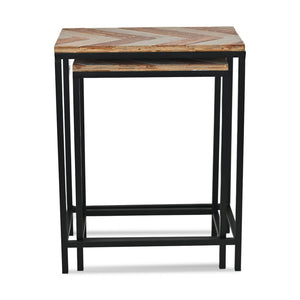 HomeRoots Set of Two Rustic Solid Wood and Steel Nested Tables for Chic Living Room & Entryway Décor 489317