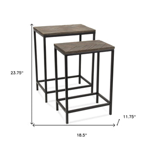 Homeroots Set Of Two 24" Black And Brown Solid Wood And Steel Nested Tables   489317