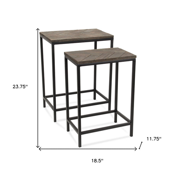 Homeroots Set Of Two 24" Black And Brown Solid Wood And Steel Nested Tables   489317