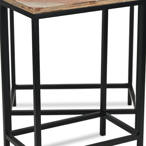 HomeRoots Set of Two Rustic Solid Wood and Steel Nested Tables for Chic Living Room & Entryway Décor 489317