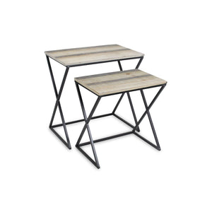 HomeRoots Set of Two Stylish Brown Wood and Black Steel Nested Tables for Modern Living Spaces and Storage 489318