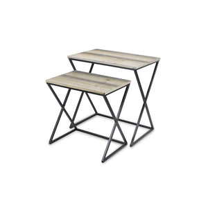 HomeRoots Set of Two Stylish Brown Wood and Black Steel Nested Tables for Modern Living Spaces and Storage 489318