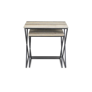 HomeRoots Set of Two Stylish Brown Wood and Black Steel Nested Tables for Modern Living Spaces and Storage 489318