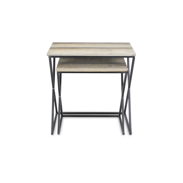 HomeRoots Set of Two Stylish Brown Wood and Black Steel Nested Tables for Modern Living Spaces and Storage 489318