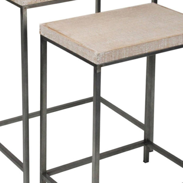 HomeRoots Set of Two 25" Modern Black and Brown Solid Wood Nested Tables for Stylish Space-Saving Solutions 489322