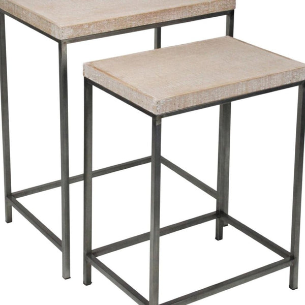 HomeRoots Set of Two 25" Modern Black and Brown Solid Wood Nested Tables for Stylish Space-Saving Solutions 489322