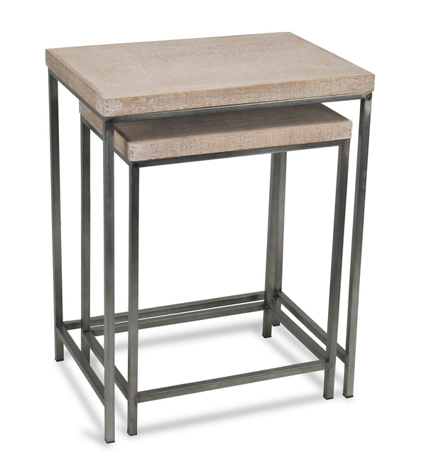 Homeroots Set Of Two 25" Black And Brown Solid Wood Nested Tables   489322