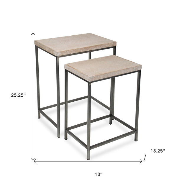 Homeroots Set Of Two 25" Black And Brown Solid Wood Nested Tables   489322