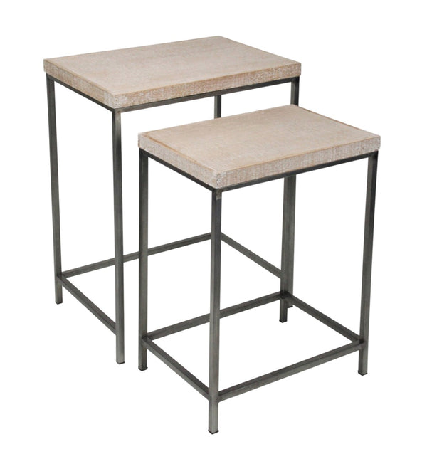 HomeRoots Set of Two 25" Modern Black and Brown Solid Wood Nested Tables for Stylish Space-Saving Solutions 489322
