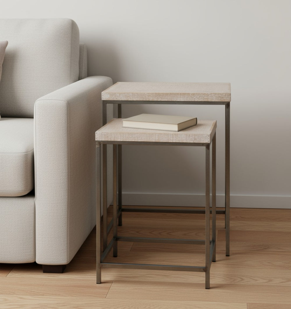 HomeRoots Set of Two 25" Modern Black and Brown Solid Wood Nested Tables for Stylish Space-Saving Solutions 489322