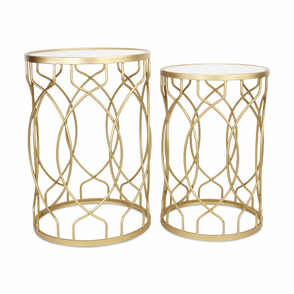 Homeroots Set Of Two 25" Gold Mirrored And Steel Round Nested Tables   489323