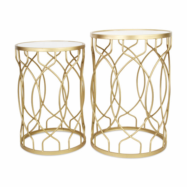 Homeroots Set Of Two 25" Gold Mirrored And Steel Round Nested Tables   489323