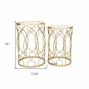 Homeroots Set Of Two 25" Gold Mirrored And Steel Round Nested Tables   489323