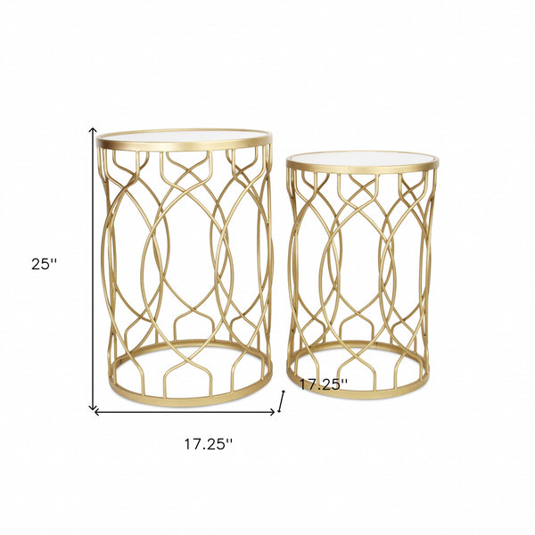 Homeroots Set Of Two 25" Gold Mirrored And Steel Round Nested Tables   489323