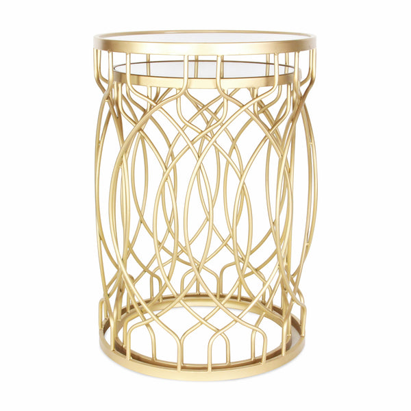 Homeroots Set Of Two 25" Gold Mirrored And Steel Round Nested Tables   489323