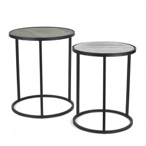 Homeroots Set Of Two 22" Dark Gray And Light Gray Solid Wood Round Nested Tables   489324