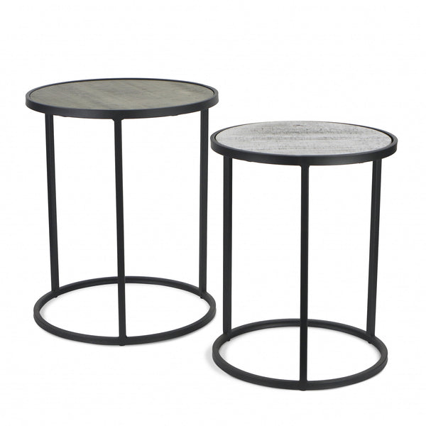 Homeroots Set Of Two 22" Dark Gray And Light Gray Solid Wood Round Nested Tables   489324