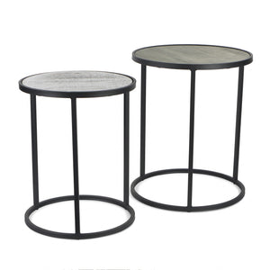 Homeroots Set Of Two 22" Dark Gray And Light Gray Solid Wood Round Nested Tables   489324