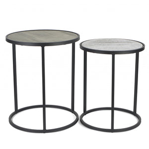 Homeroots Set Of Two 22" Dark Gray And Light Gray Solid Wood Round Nested Tables   489324