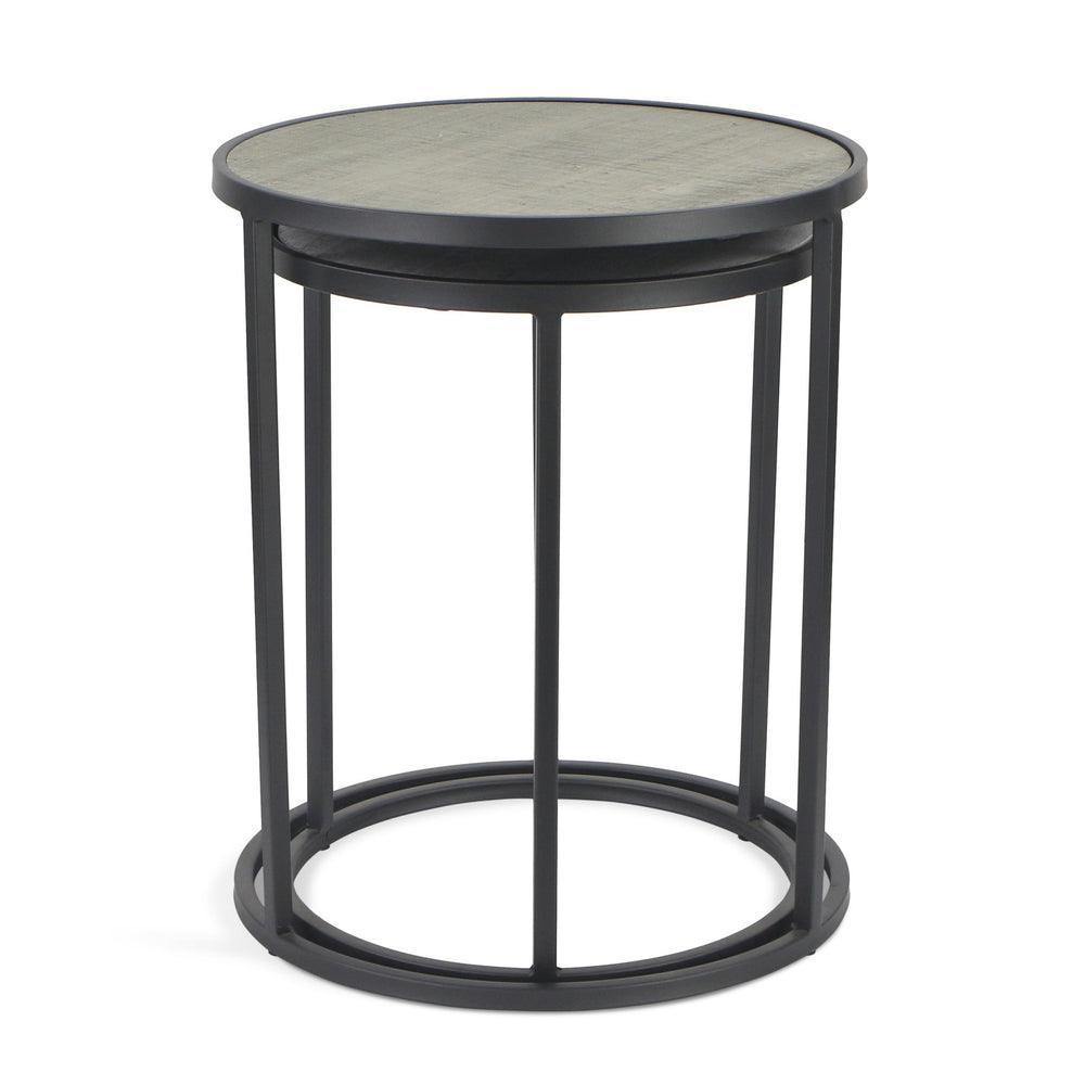 Homeroots Set Of Two 22" Dark Gray And Light Gray Solid Wood Round Nested Tables   489324