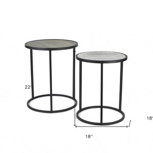Homeroots Set Of Two 22" Dark Gray And Light Gray Solid Wood Round Nested Tables   489324