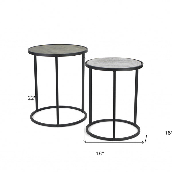 Homeroots Set Of Two 22" Dark Gray And Light Gray Solid Wood Round Nested Tables   489324